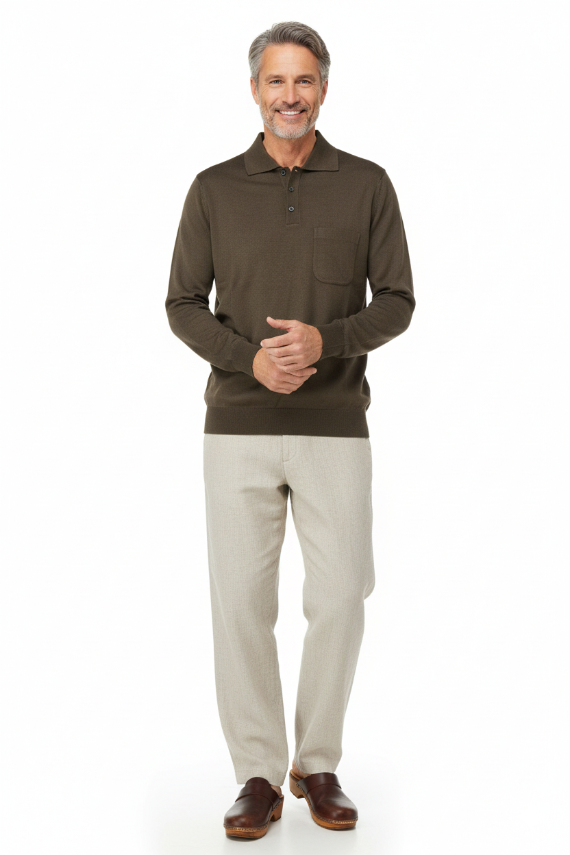 Oppland Erkek Kazak Premium Yün Tarzı Klasik Polo Yaka Düğmeli Cepli Rahat Tam Kalıp